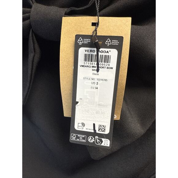 VERO MODA Women's Size 2 Mini Large Bow Black Polyester Blend Side Zip Skirt NWT - Picture 8 of 10